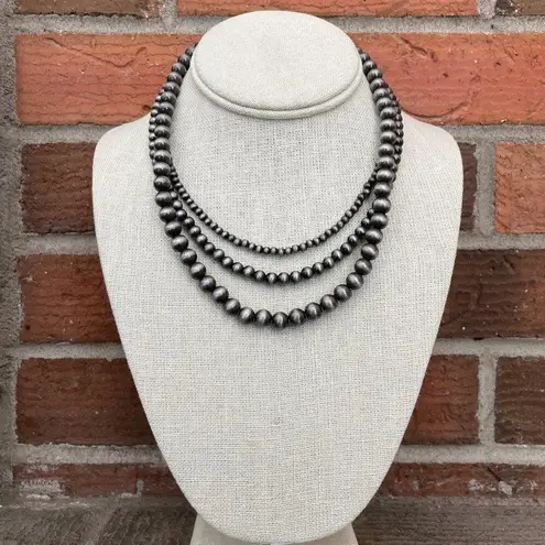 Navajo Style Pearl Triple Layer Necklace Silver