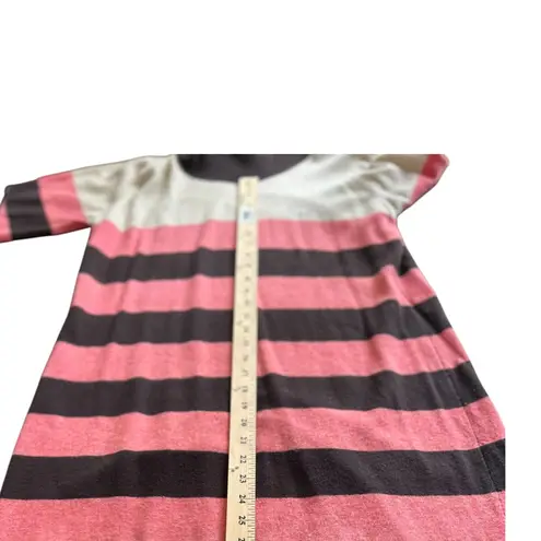 Escada Sport Women XL Striped Turtleneck Sweater Dress Coral Black Beige wool Pink