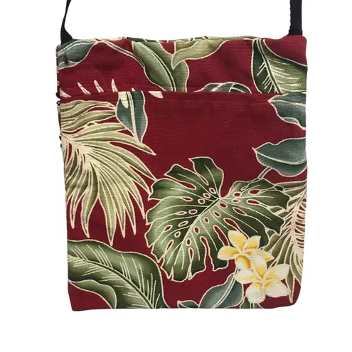 Island Aloha Wear Floral Crossbody Bag Triple Zipper Travel Purse Red