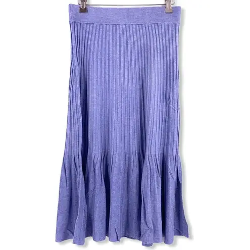 525 America Blue Ribbed Flared Midi Skirt S New