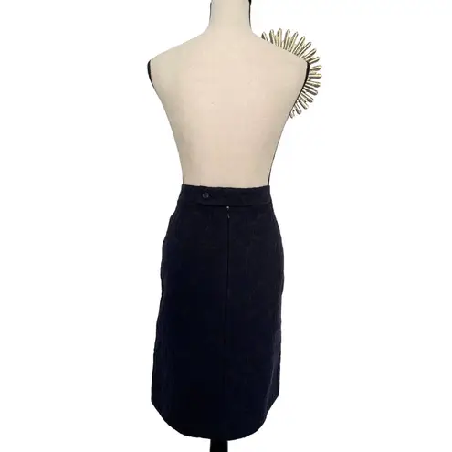 Marni Floral Lace Wool Skirt Womens Size 44 Navy Blue with Dark Gray Pencil