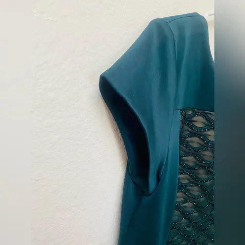 Connected Apparel sz 14Sheath Dress Stretch Knit Maroon Green Nude LaceFront