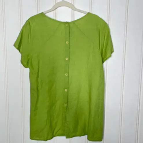 Flax  Linen Button Back Green Top Sz Small