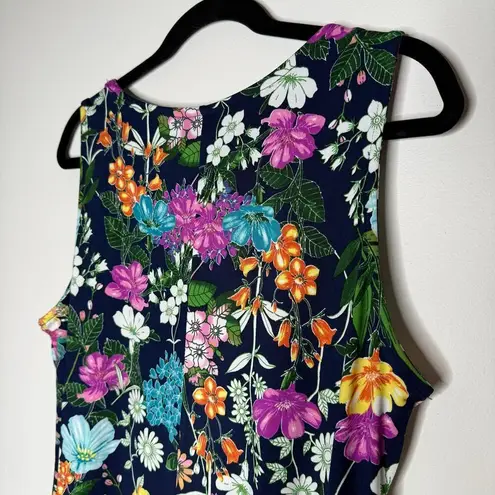 Nina Leonard Floral Sleeveless Maxi Dress Size Large Blue Modest Easter Church