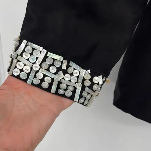 Vtg Bloomingdale’s Silk Button Women’s Jacket Sz 24W Mother of Pearl Art Deco 80 Black