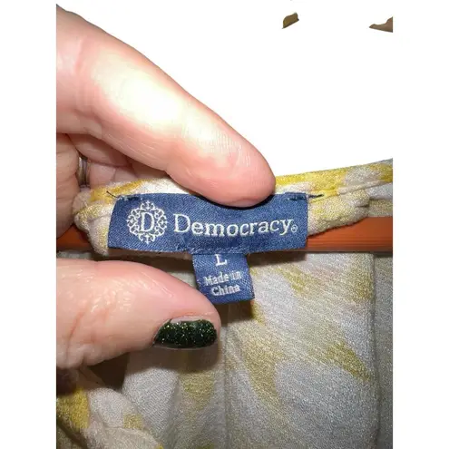 Democracy Yellow White Dot Peasant Blouse Boho 3/4 Sleeve Top Women’s Large