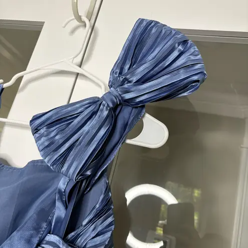 Satin Pleated Sleeveless Bow Maxi Dress Gown Wedding Bridesmaid Blue Size 12