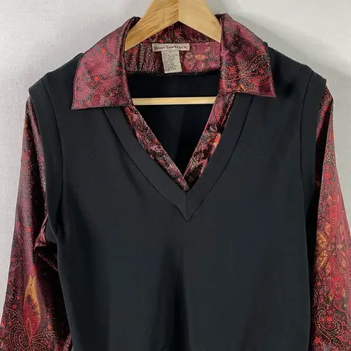 Susan Lawrence 2-in-1 Sweater Vest Satin Blouse Top - Medium