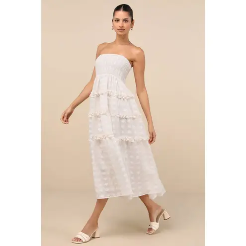 Lulus NWT  Beautiful Sentiments Ivory Floral Strapless Tiered Midi Dress Size XL - Image 6