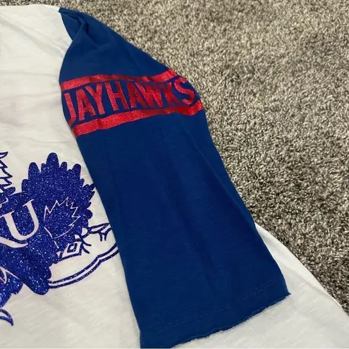 5th & Ocean Kansas Jayhawks Women’s Glitter Bling Logo 3/4 Sleeve Raglan Raw Hem Sz Large