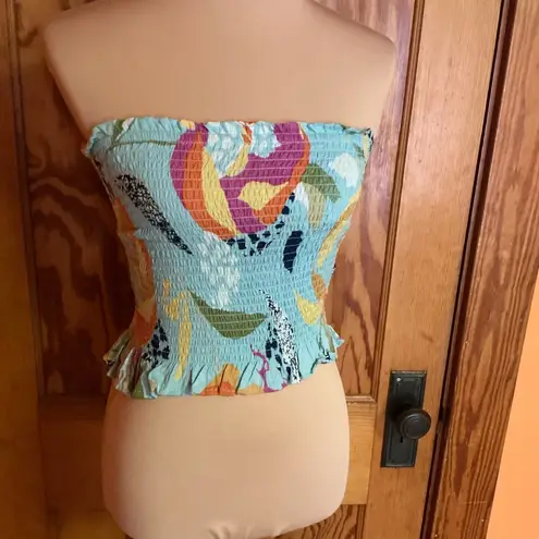 Angie Colorful Op Art Smocked Strapless Top