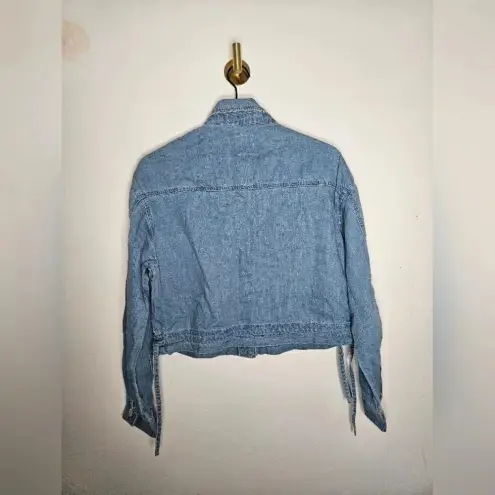 OAT New York Cropped Denim Jacket Waist Drawstrings Size‎ Small Oversized NWT Blue