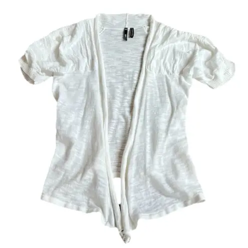Take Out Short Sleeve Knit Cropped Open Cardigan Sweater Lightweight White Small