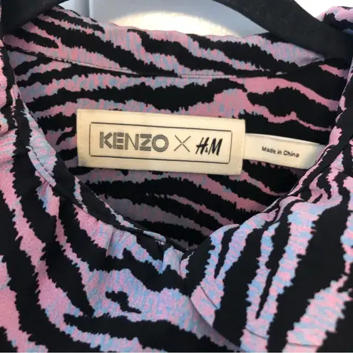 KENZO x HM The Wild Card Silk Top. Long Sleeve Tiger Stripe Blouse Size 10