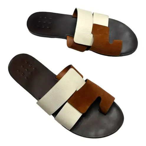 TRA MAD RKE Leather Brown and White Sandals Size 9