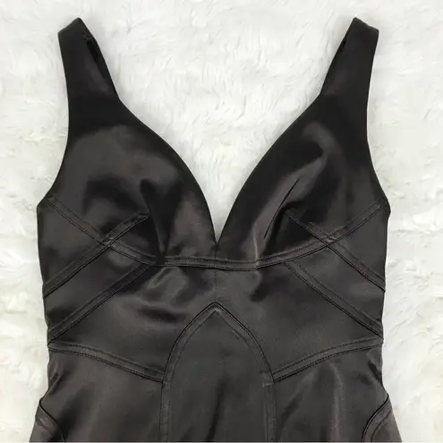 David Meister Brown Satin Low Cut Cocktail Dress Sleeveless Bodycon Sexy Size 2