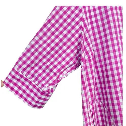 Joan Rivers  Pink Gingham Plaid Boyfriend 3/4 Sleeve Button Down Shirts Size 3X