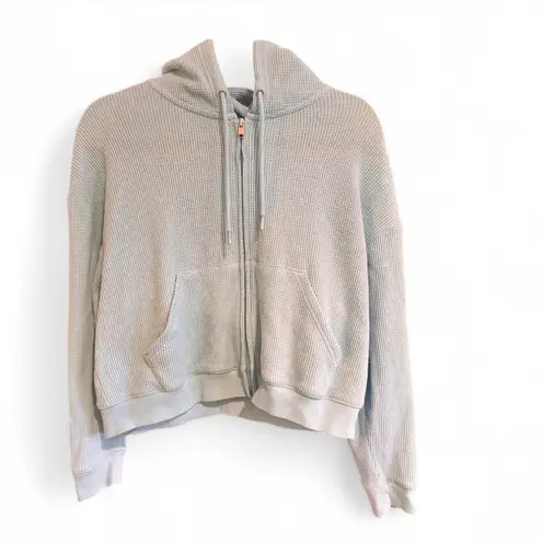 Auden Waffle Knit Full Zip Hoodie Sweatshirt Hoodie Blue Large Cropped