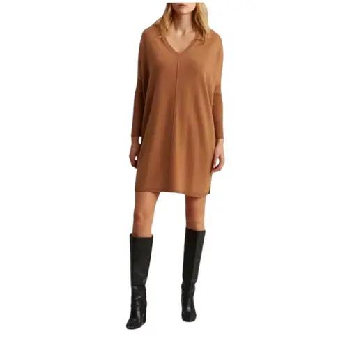 Gerard Darel Jason Sweater Dress 100% Wool V-Neck Camel Brown Oversized Small