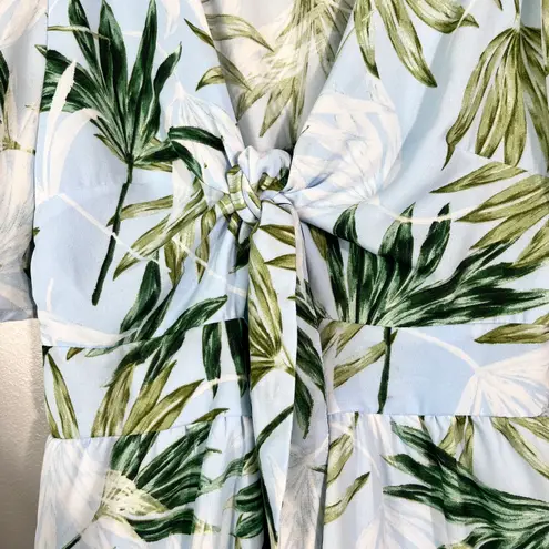 Peach Love California Peach Love Light Blue Palm Leaf Cutout Front Jumpsuit Romper Large Beach Cruise