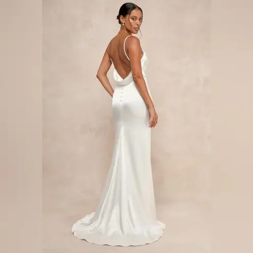 LULU’S Lovely Endearment White Satin Sleeveless Backless Maxi Dress Size L