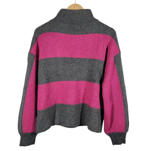 Christian Siriano Gray Pink Stripe Boxy Mock Neck Sweater M NWT Size M