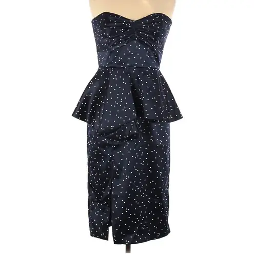 Bardot Polka Dot Printed Midnight Blue Peplum Dress Cocktail Dress