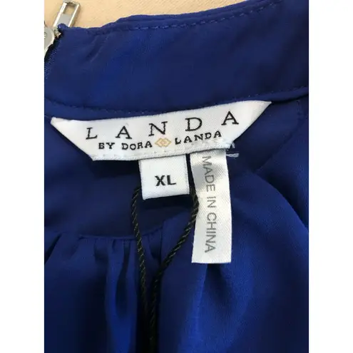 Landa By Dora Women Top XL 3/4 Sleeve Keyhole Neck Blue Y2K Boho Lagenlook