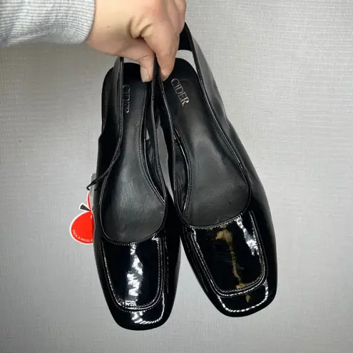 Cider Black Patent Leather Square Toe Slingback Block Heel Shoes Size 41