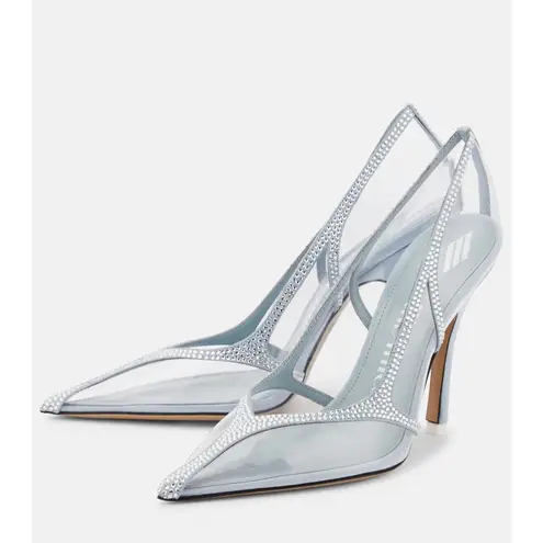 THE ATTICO Venus Chrome Pumps in Dusty Baby 38 New Womens Crystal High Heels Blue Size 7