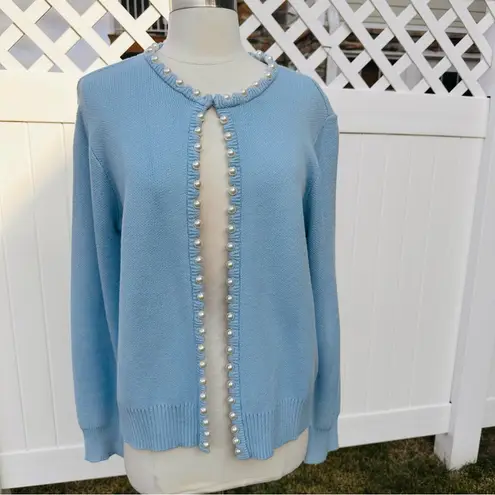 Boston Proper Blue Pearl trimmed cardigan Size M