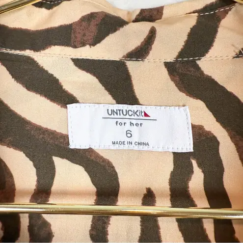 Untuckit for Her Elise Shirt Dress Stretch Cotton Safari Print Zebra Tan Size 6