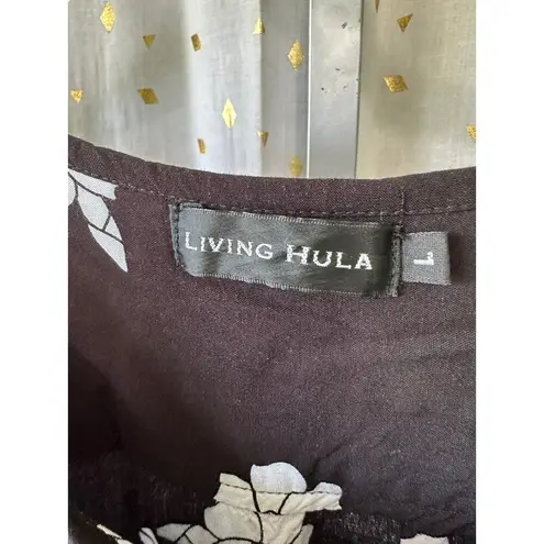 Living Hula Puanani Puakenikeni Quarter Sleeve Side Pocket Hawaiian Mini Dress L Black Size L