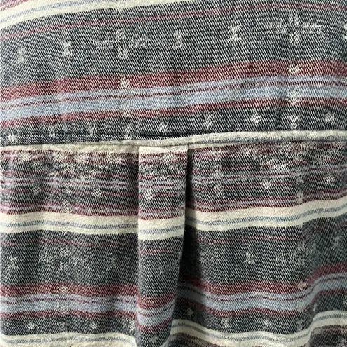 Dear John Flannel 100% Cotton Southwest Aztec Tribal V Neck Raw Hem Shirt Top L