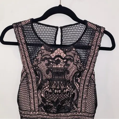 Ark & Co. Black & Nude Crochet Lace Sleeveless Short Mini Dress Classic Small