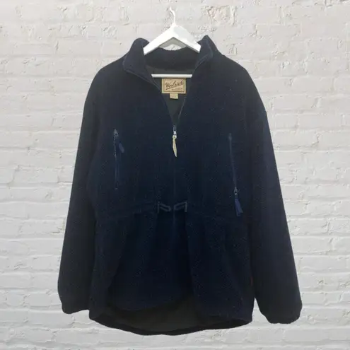 Woolrich Jacket L Vintage Sherpa Fleece Full Zip Navy Blue Cinched Waist