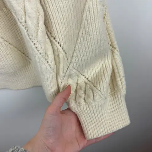 &merci &merci Diamond Mixed Knit Sweater Sz S Cream Pullover Fisherman Coastal Casual