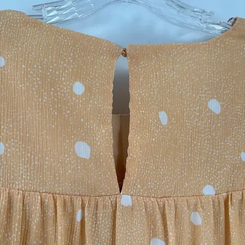 Entro  Orange Dotted Print Round Neck 3/4 Sleeve Ruffle Mini Dress Size Small