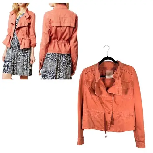 Hei Hei Anthropologie Washed Coral Pink Denim Shacket Size XS