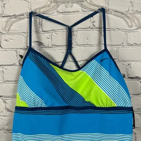 Nike  Women’s Tankini Swimsuit Top Racerback Aqua, Lime & Teal Stripes 16 NWT