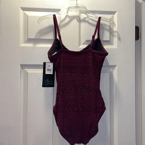 Aqua Green Plum Perforated One Piece Swimsuit