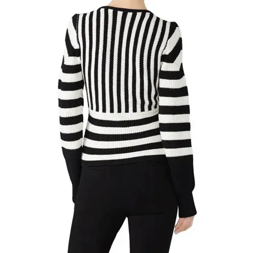 Tome Black White Striped Merino Wool Long Sleeve Crossover Wrap Sweater Size 16