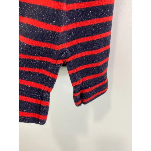 Lands End Boat Neck Striped Cotton Tunic Top Sweater Size S Red Navy Nautical Blue
