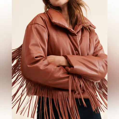 NUULY x BLANKNYC Vegan Leather Fringe Puffer Sz S Brown