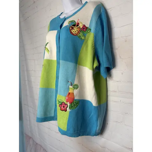 Breckenridge Vintage Woman Sweater 2X Tropical Patchwork Ramie Knit Cardigan