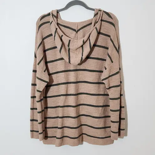 J. Jill Peach and Green Oversized Striped Hoodie Pullover Size XL