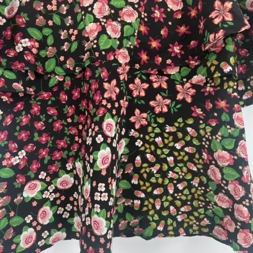 Topshop  Women's Capelet Short Sleeve Floral Print Ruffle Top Blouse Black Size 4