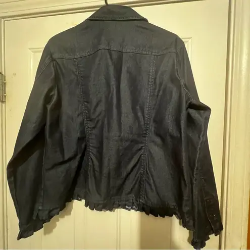 Chico's Women's ‎ Platinum Denim Ruffled Jacket size 2