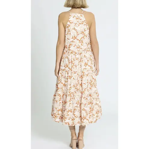 Shona joy Flor Pintucked Floral Linen Midi Dress in Orange Floral