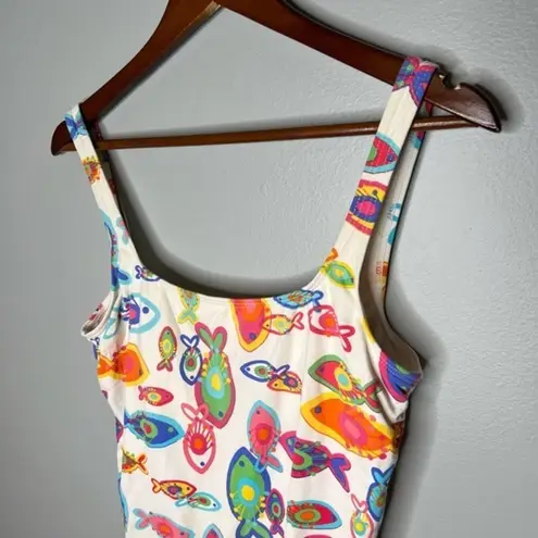 Fresh Produce white colorful fish novelty print one piece bathing suit size 14